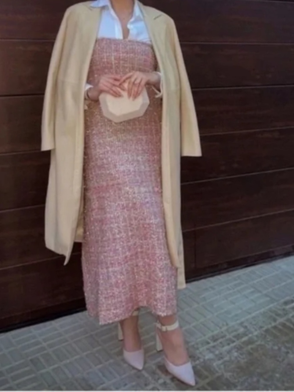 Zara Metallic Tweed Strapless Maxi Dress | Pink Multi | Small